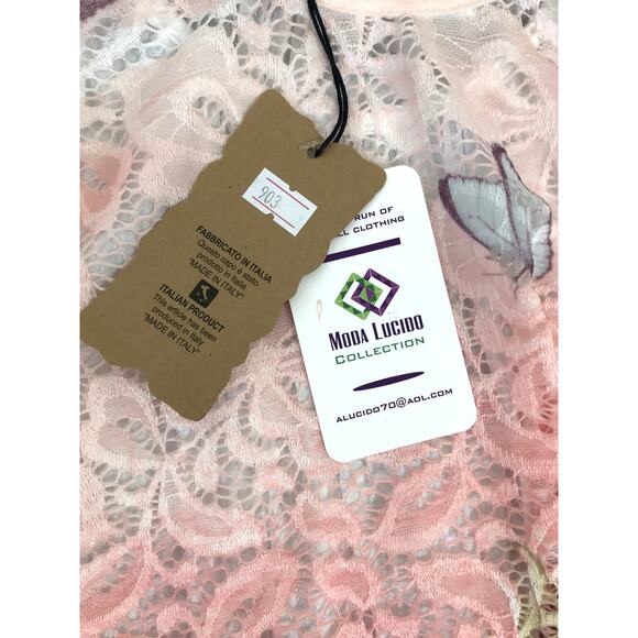 MODA LUCIDO Italian Crochet Lace Dress M Overlay Cottage Fairy Boho Preppy NWT - Picture 11 of 12